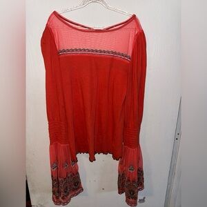 Free People Sheer Yoke Embroidered Bell Sleeve Tunic